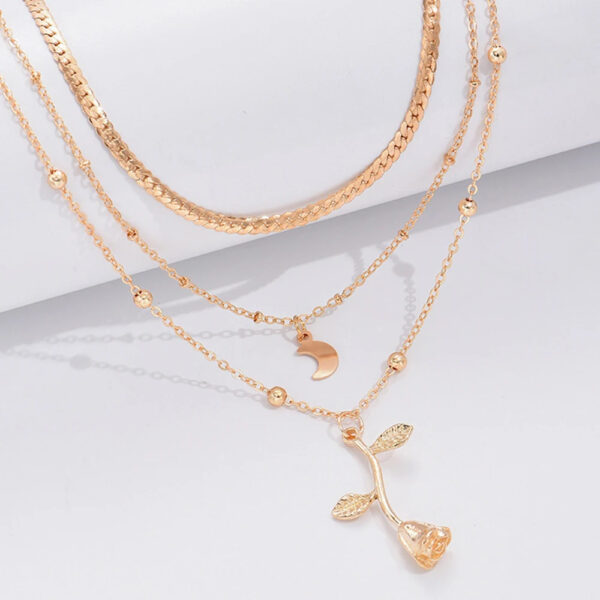 Bohemia Multilayer Moon Gold Color Pendant Necklaces For Women Rose Flower Choker Necklace 2025 Fashion Jewelry Party Gift Valentine's Day Gifts - Image 4