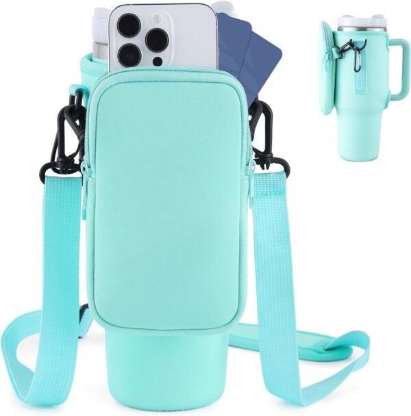 Slok Water Bottle Carrier Bag, Compatible With 40oz Tumbler With Handle, Modern Water Bottle Holder With Simple Adjustable Strap For Outdoor Walking Hiking Travelling Sports-Blue Purple - Image 3