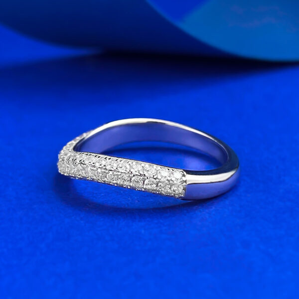 Inlaid Half Diamond Line Stackable Ring - Image 6