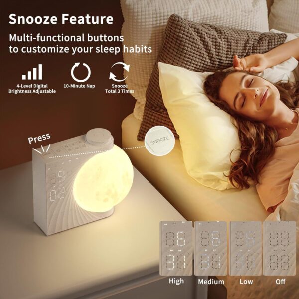 Colorful Atmosphere Moon Light Clock Wake Up Light Breathing Light Three Level Dimming Clock Dual Alarm Clock Timing White Noise - Image 5