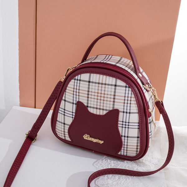 Women's Printed Checks Cat Pattern Shoulder Bag - Image 4