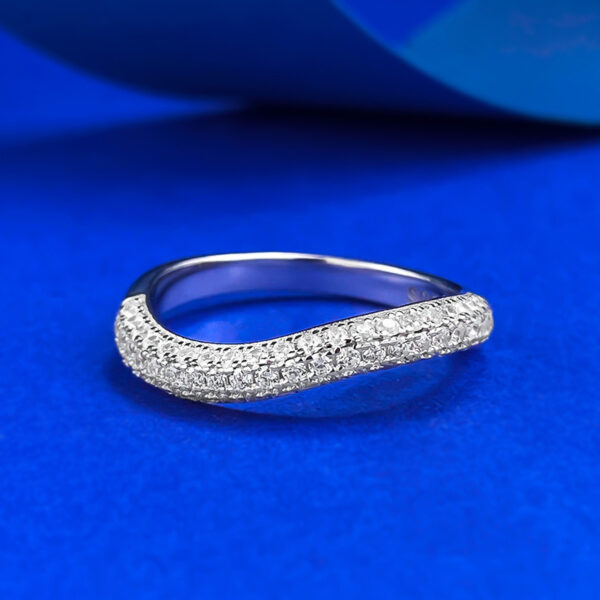 Inlaid Half Diamond Line Stackable Ring - Image 3