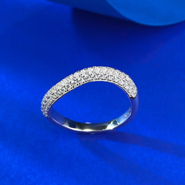 Inlaid Half Diamond Line Stackable Ring - Image 5